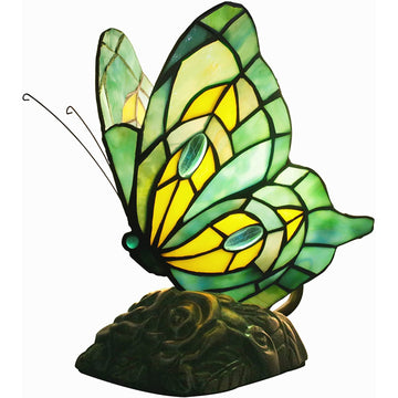 Werfactory® Tiffany Butterfly Lamp Cute Fairy Flying Wings Green Stained Glass Warm Light